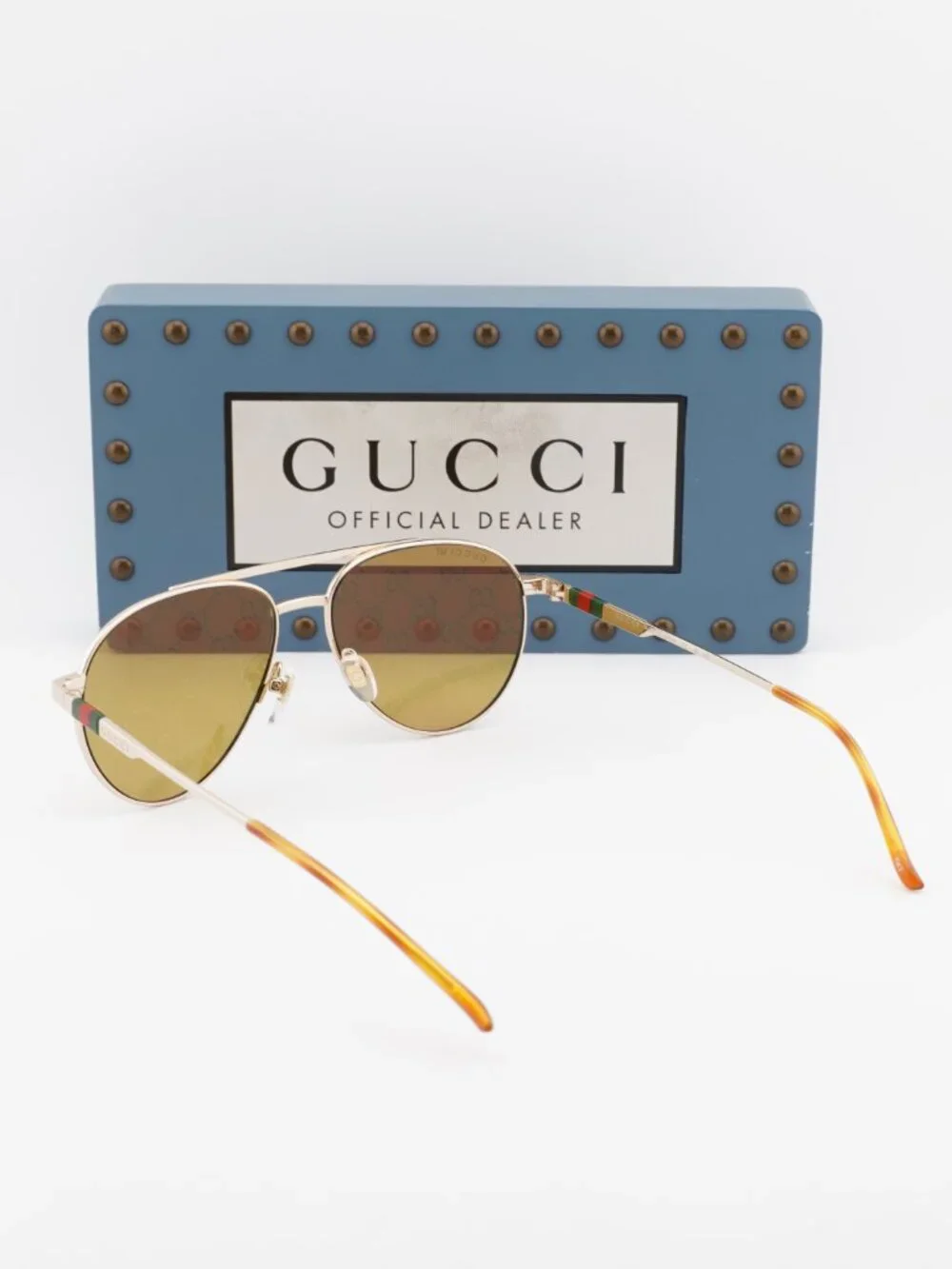 Gucci GG1679S 002 Aviator Sunglasses - Shiny Gold\Yellow with GG Logo Pattern